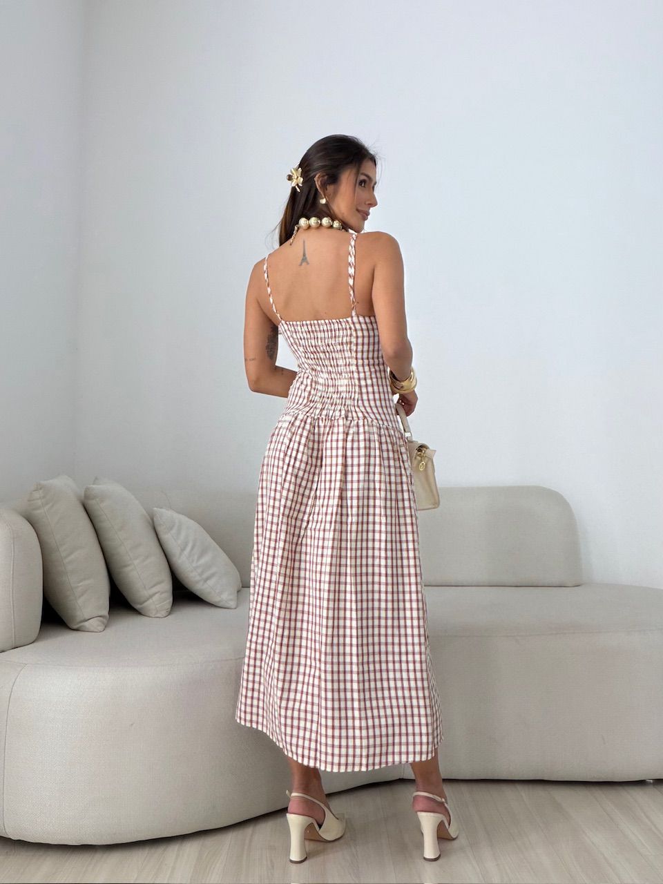 VESTIDO GIANA XADREZ VINHO