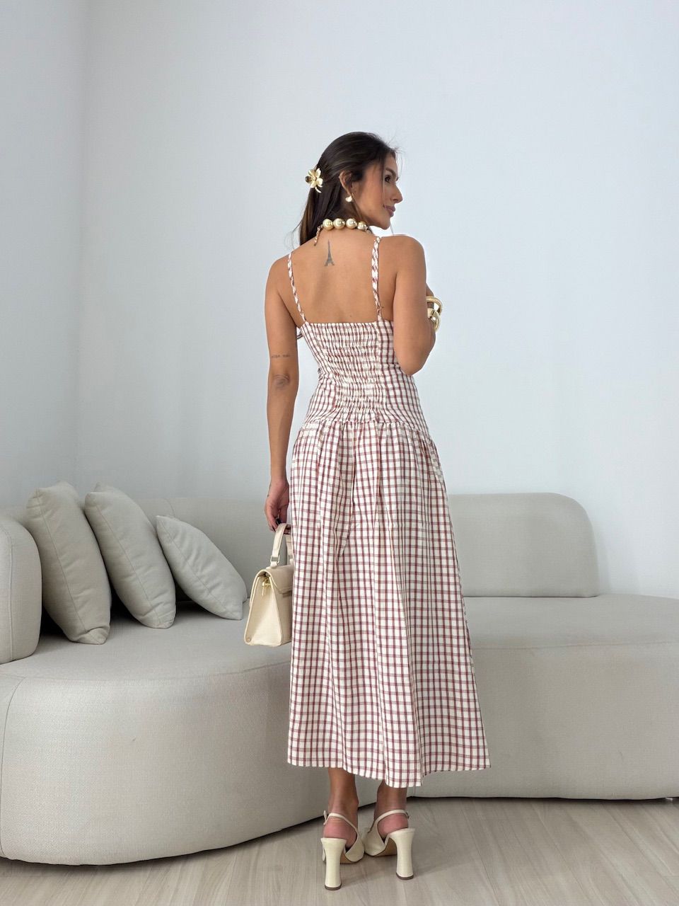 VESTIDO GIANA XADREZ VINHO
