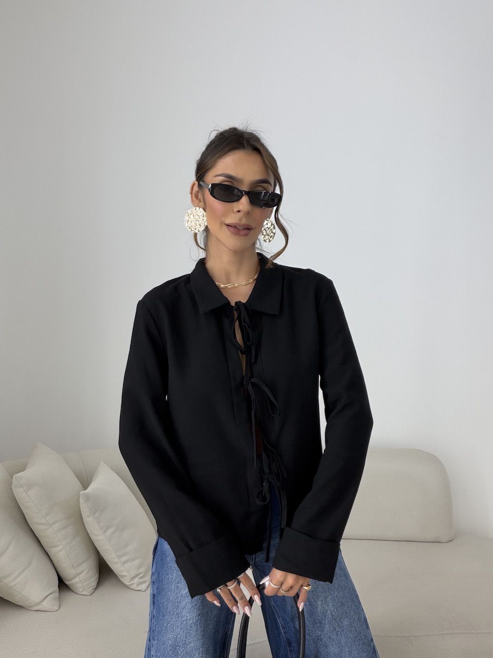 CAMISA ISIS AMARRAÇÃO PRETA - 0078950033 - CAROLLA FERRARO