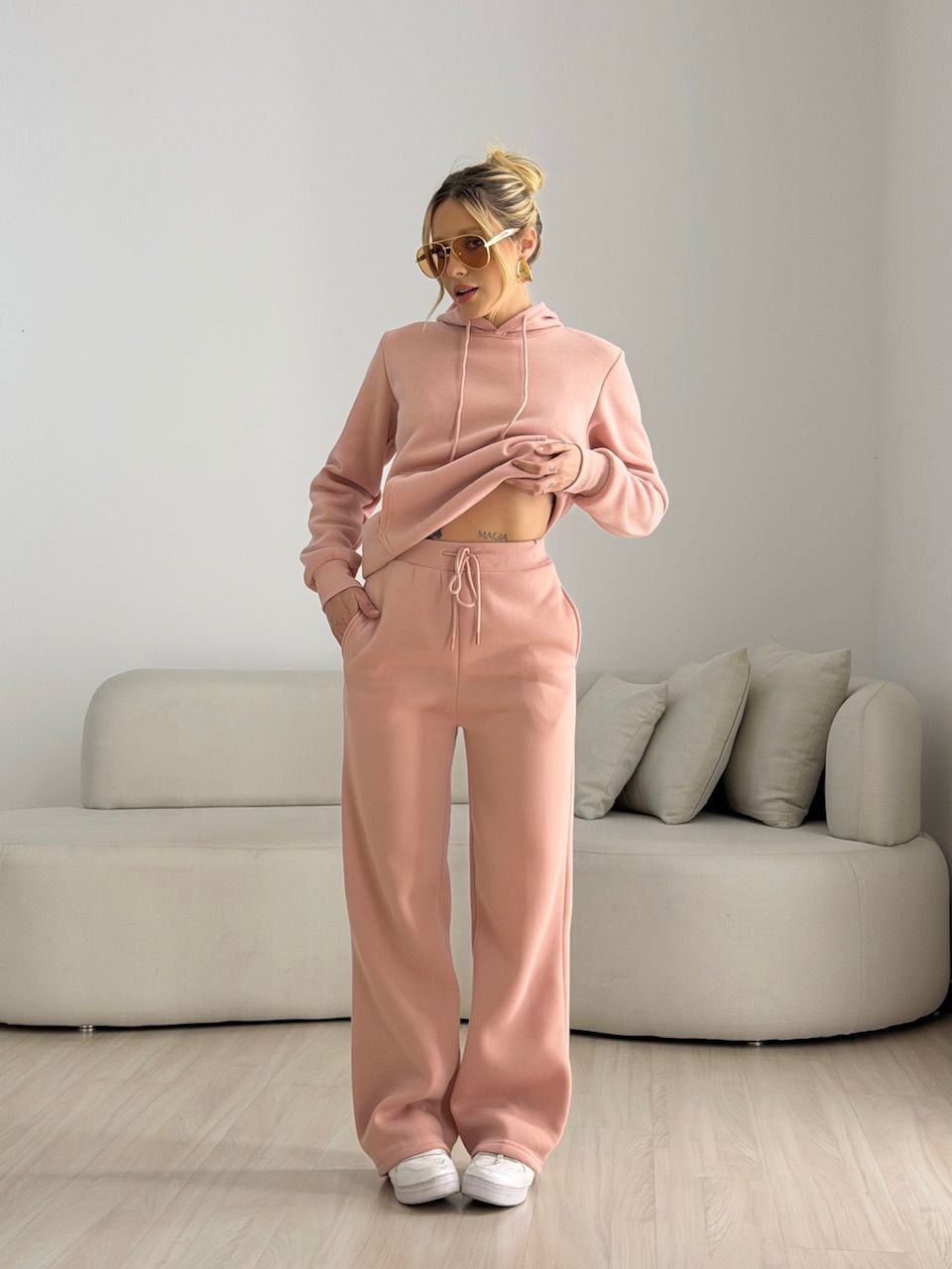 CONJUNTO PAOLA MOLETOM CANGURU ROSA