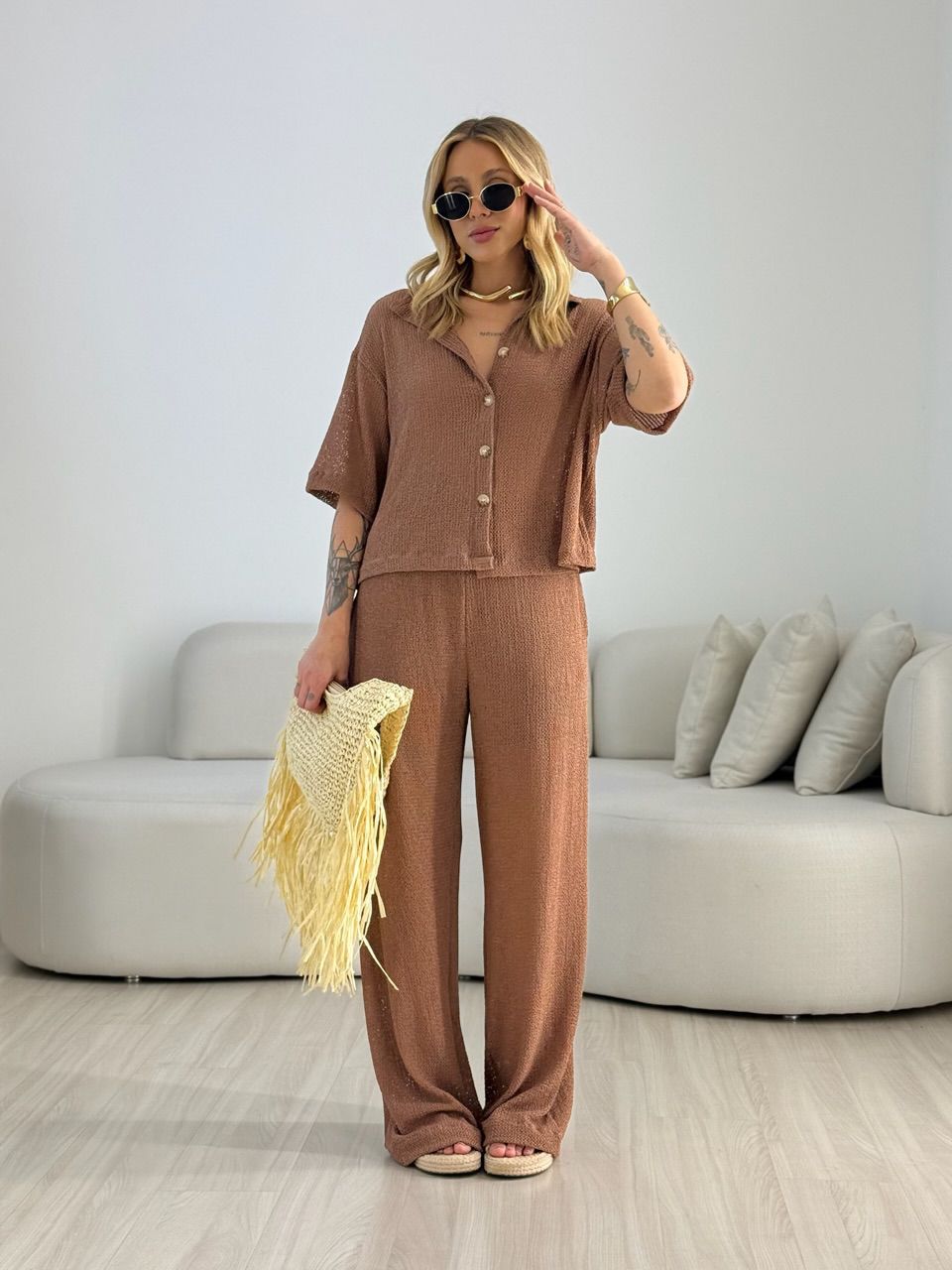 CONJUNTO NATÁLIA TEXTURIZADO MARROM