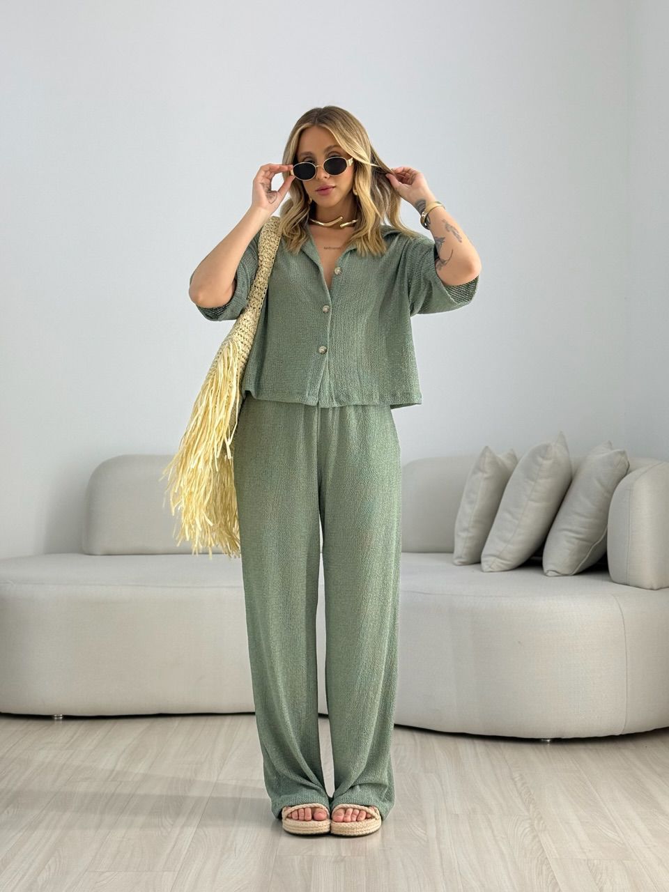 CONJUNTO NATÁLIA TEXTURIZADO VERDE