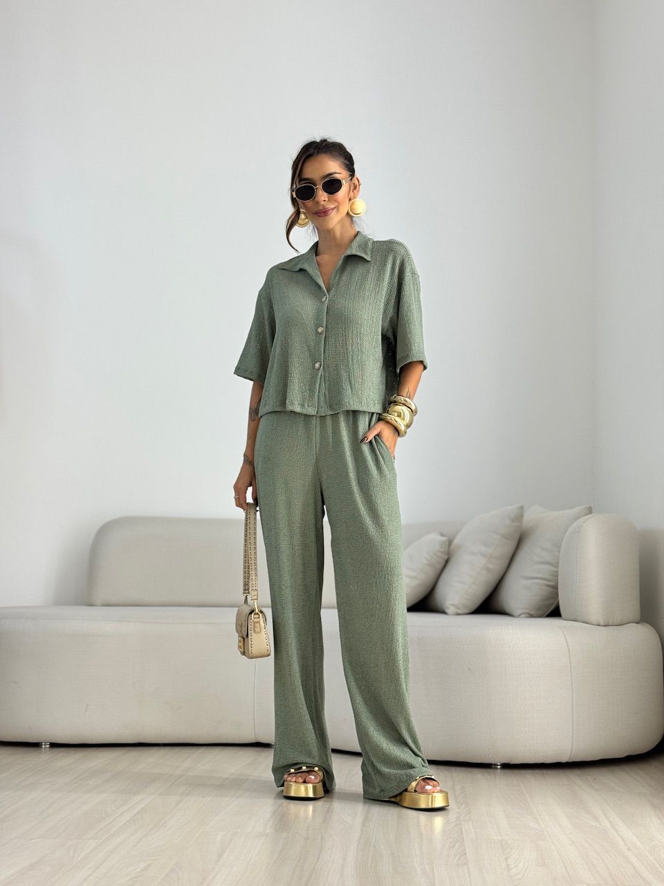 CONJUNTO NATÁLIA TEXTURIZADO VERDE - 0070540230 - CAROLLA FERRARO