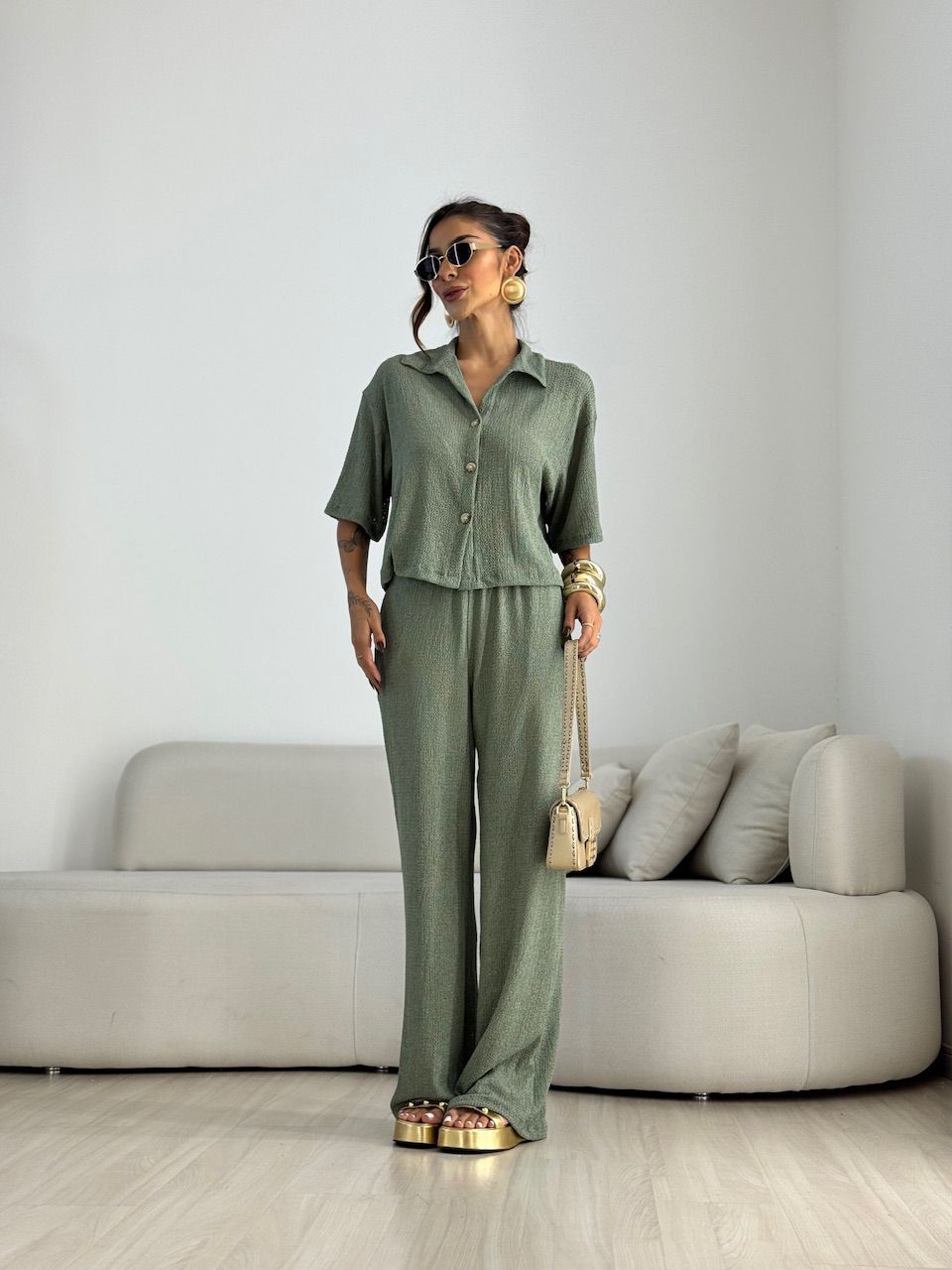 CONJUNTO NATÁLIA TEXTURIZADO VERDE