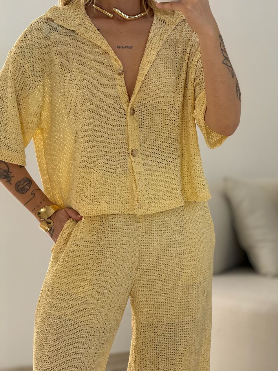 CONJUNTO NATÁLIA TEXTURIZADO YELLOW BUTTER