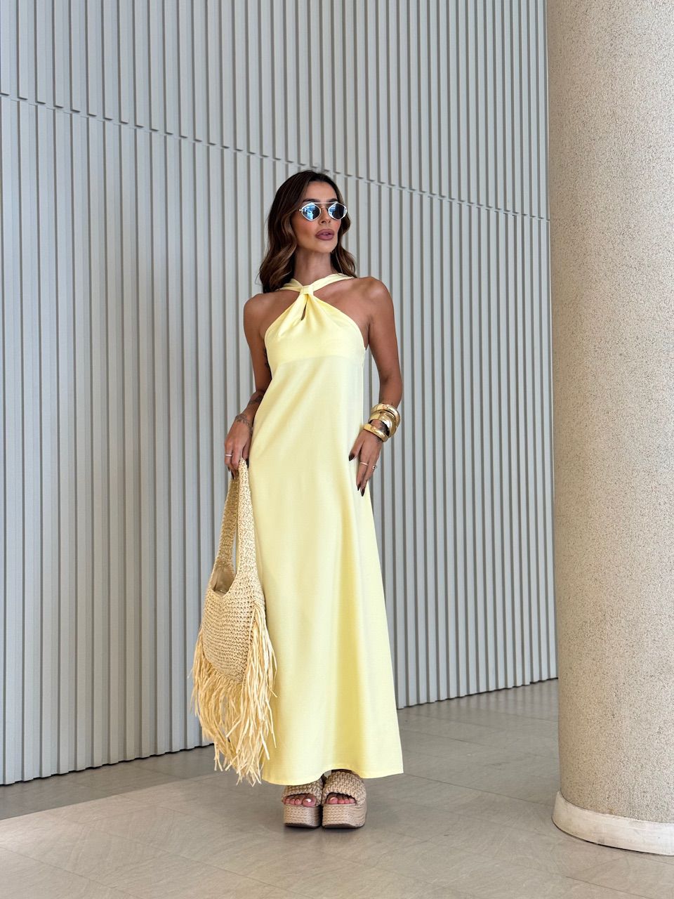 VESTIDO ELLIE 02 LONGO YELLOW BUTTER - 0070610431 - CAROLLA FERRARO