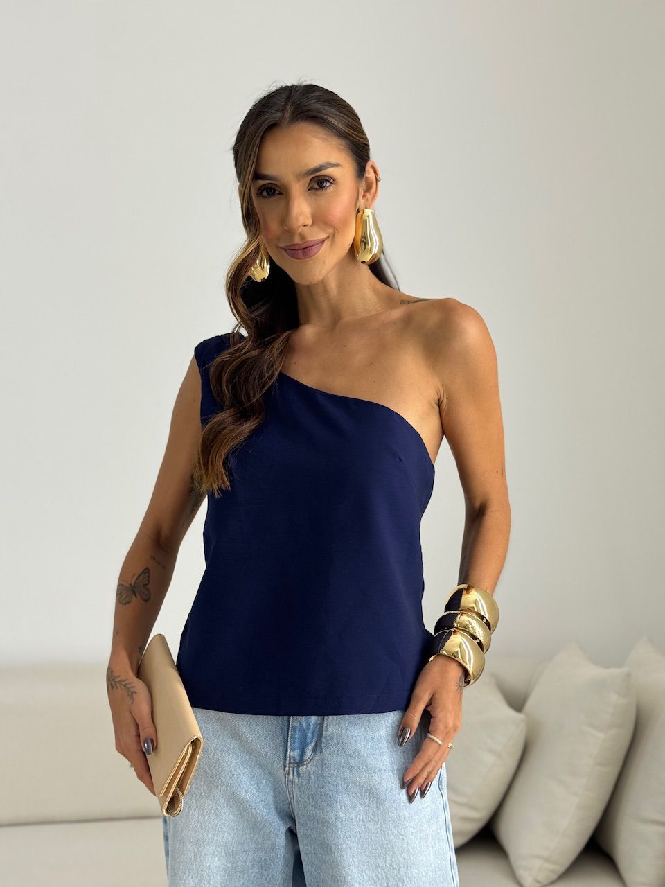 BLUSA NATY NULA MANGA MARINHO