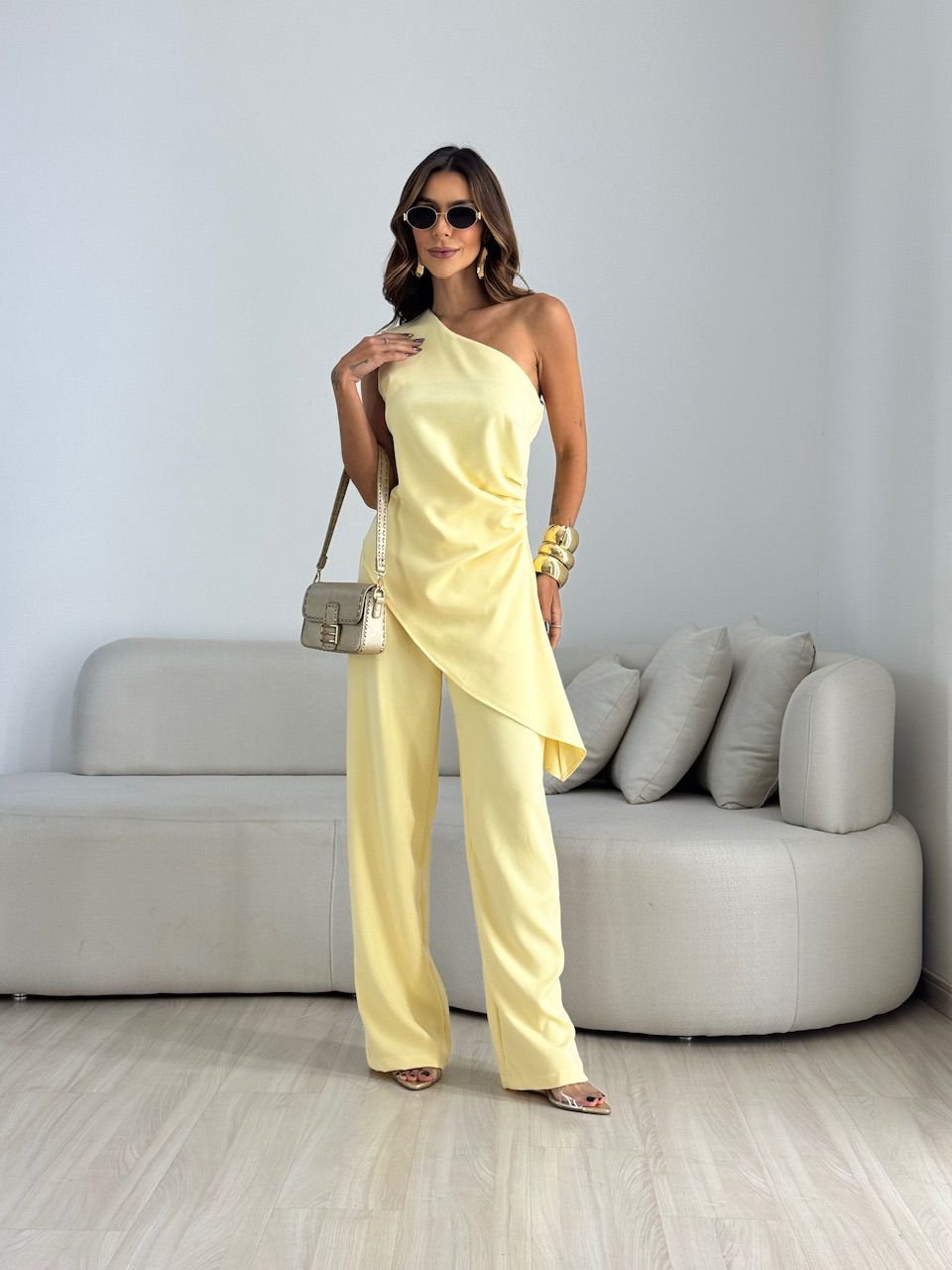 CONJUNTO FATIMA DRAPEADO YELLOW BUTTER - 007008043 - CAROLLA FERRARO