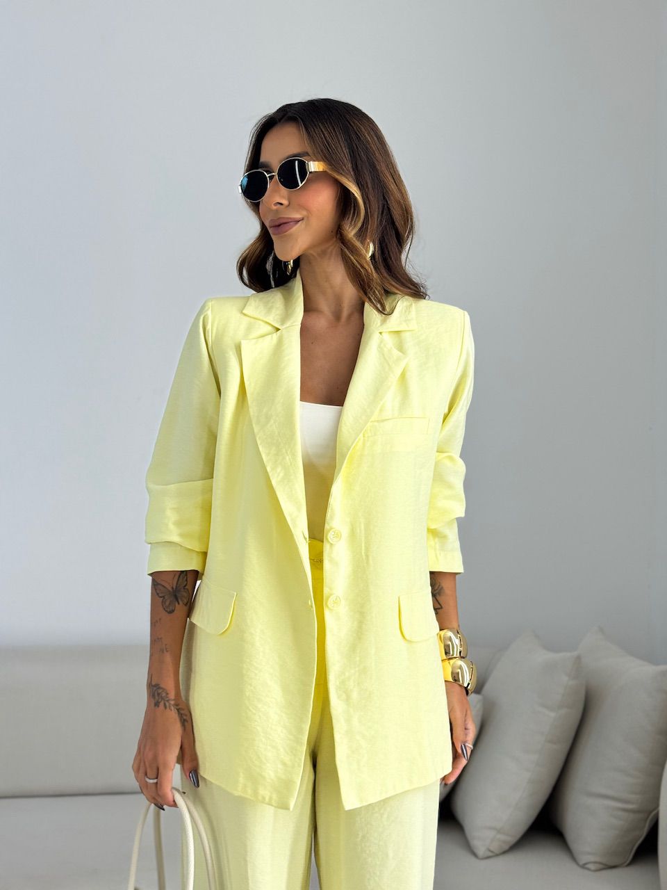 CONJUNTO SIMONE BLAZER CALÇA YELLOW BUTTER