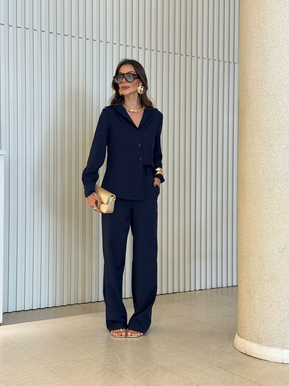 CONJUNTO ISIS CAMISA CALÇA MARINHO - 0075130055 - CAROLLA FERRARO