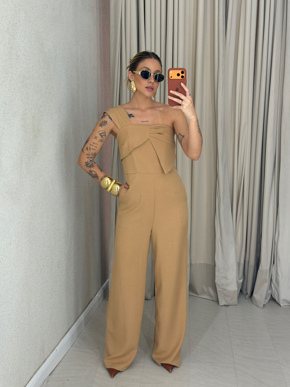 MACACÃO MELISSA NULA MANGA NUDE - 0075150049 - CAROLLA FERRARO