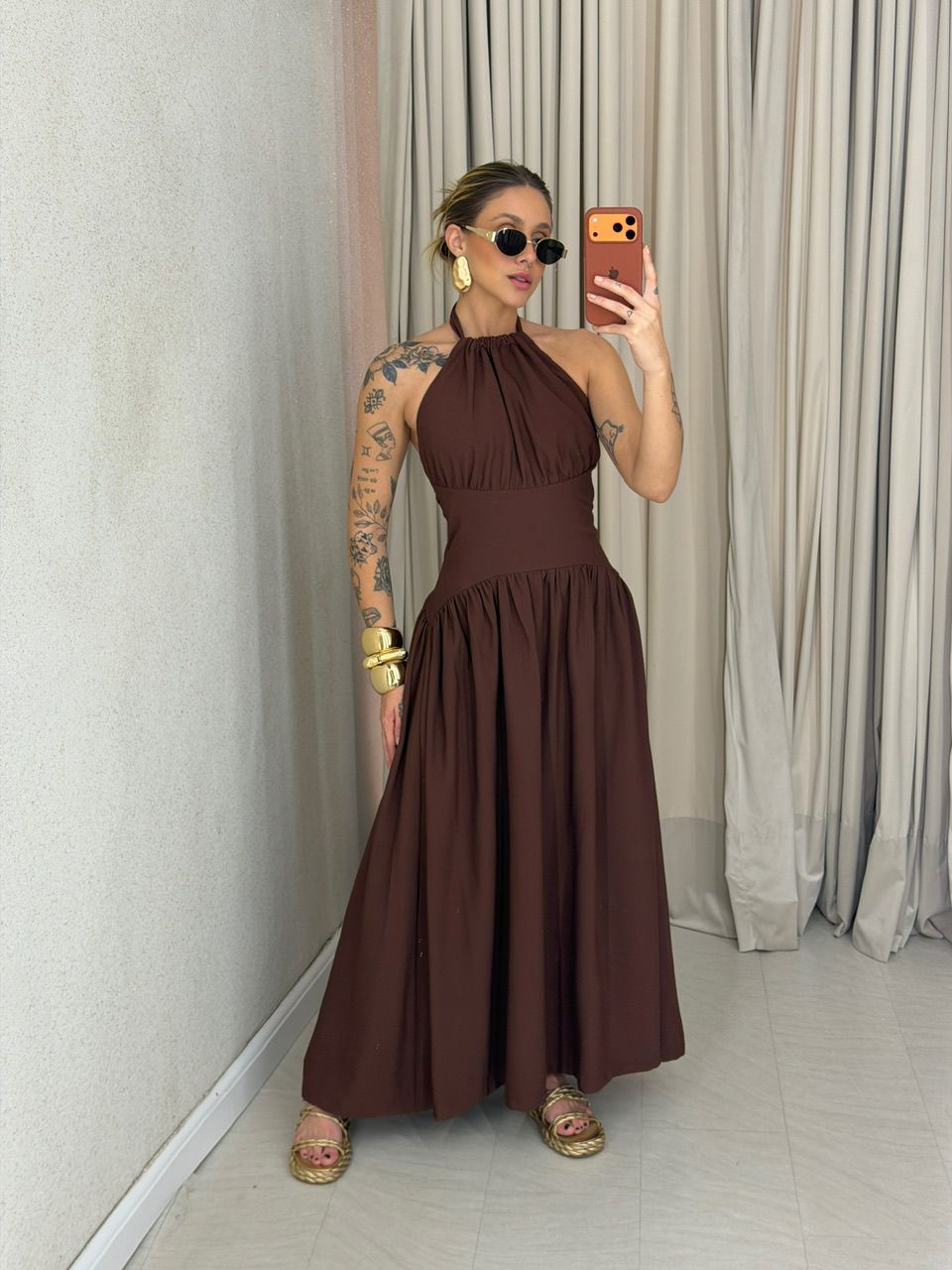 VESTIDO TALITA FLUIDO MARROM - 0075120054 - CAROLLA FERRARO