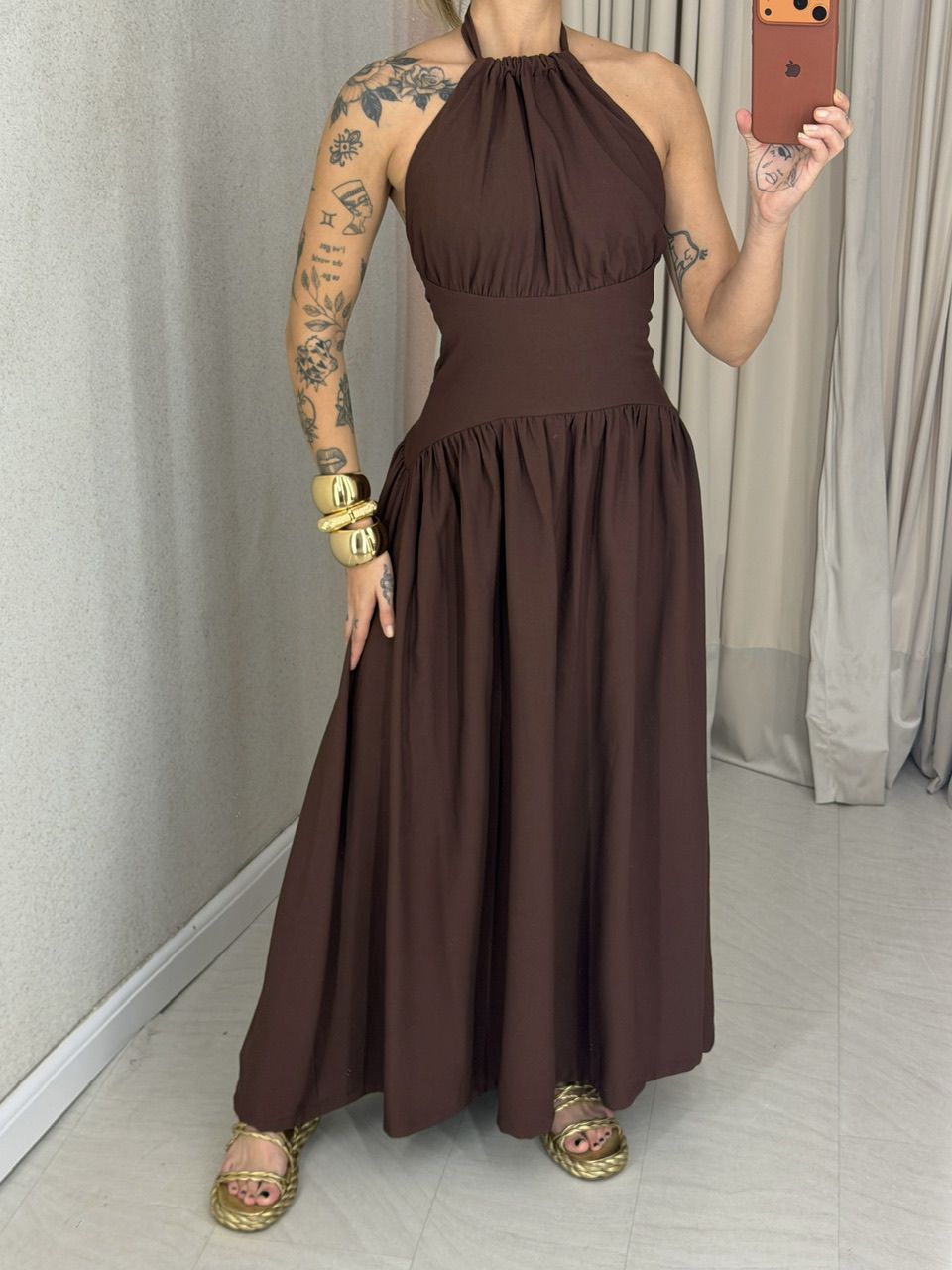 VESTIDO TALITA FLUIDO MARROM