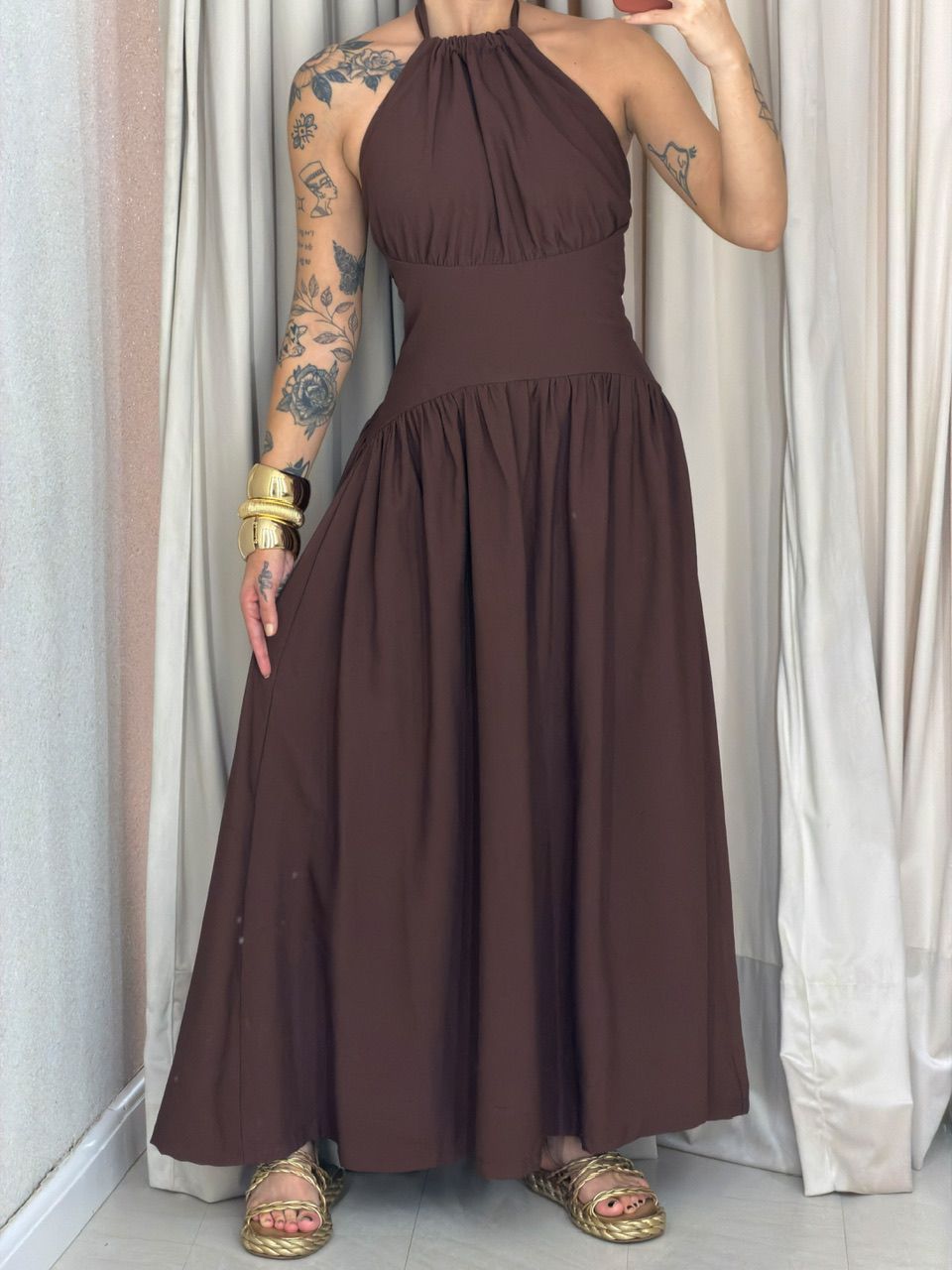 VESTIDO TALITA FLUIDO MARROM