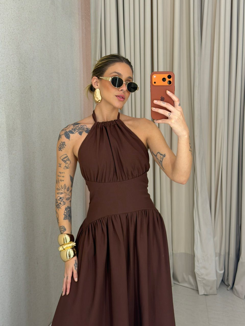 VESTIDO TALITA FLUIDO MARROM