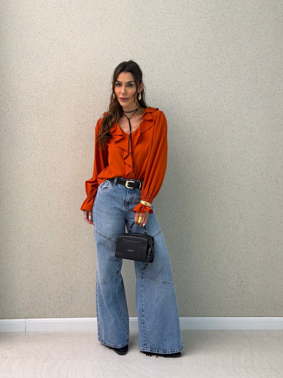 BLUSA ANA CLARA BABADO LARANJA