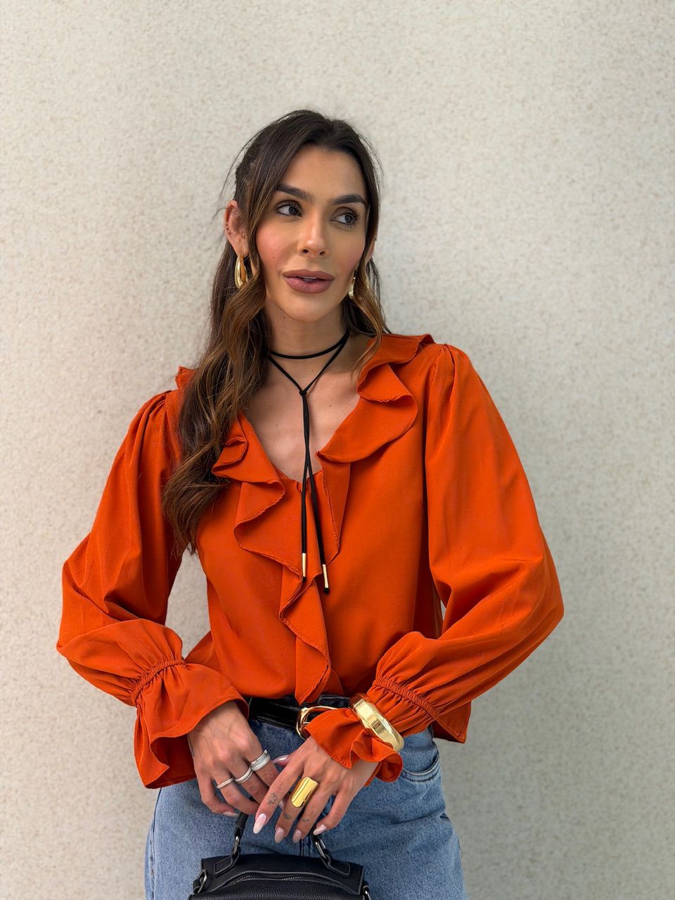 BLUSA ANA CLARA BABADO LARANJA - 0076460068 - CAROLLA FERRARO