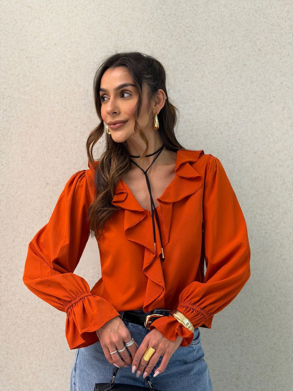 BLUSA ANA CLARA BABADO LARANJA