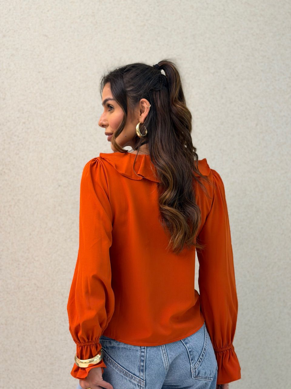 BLUSA ANA CLARA BABADO LARANJA
