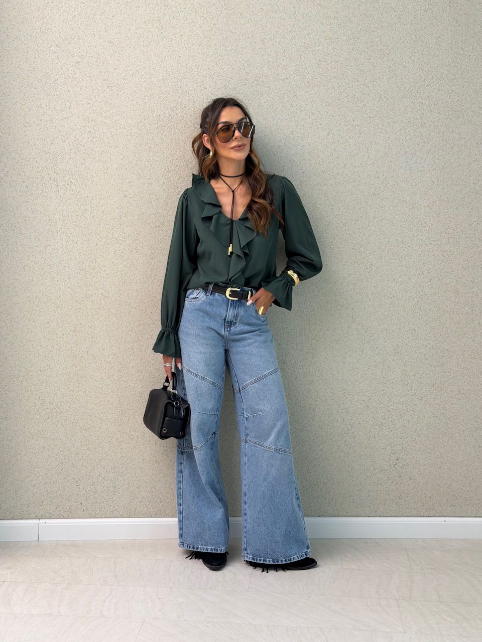 BLUSA ANA CLARA BABADO VERDE