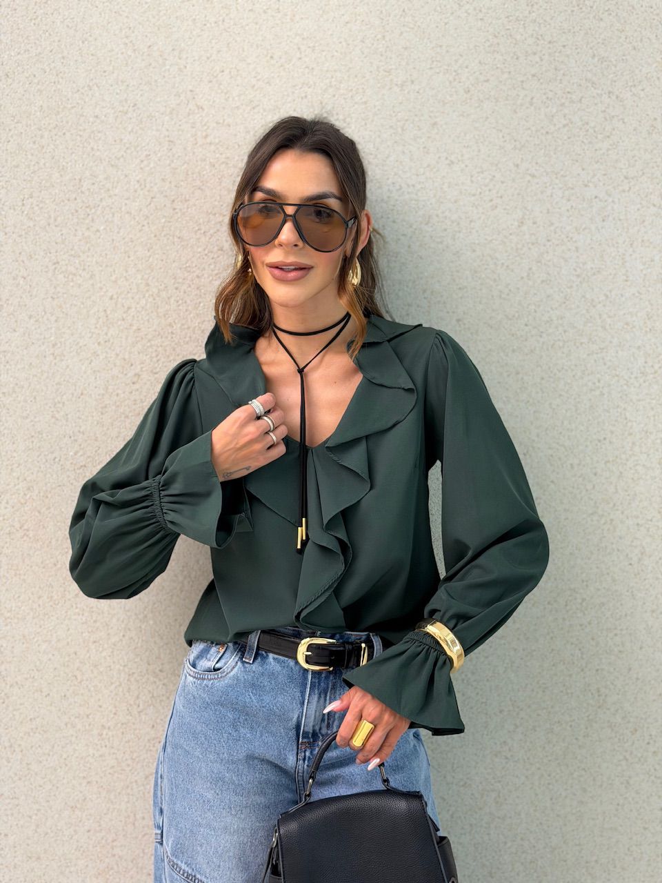 BLUSA ANA CLARA BABADO VERDE