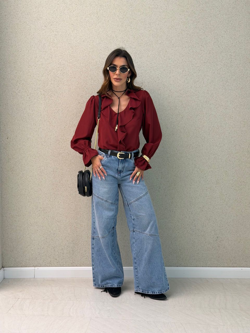 BLUSA ANA CLARA BABADO VINHO