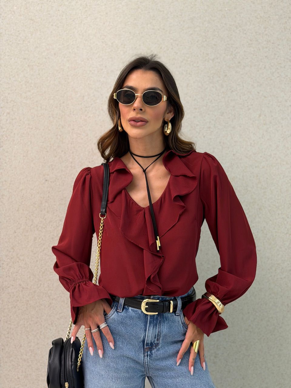 BLUSA ANA CLARA BABADO VINHO - 0076460168 - CAROLLA FERRARO