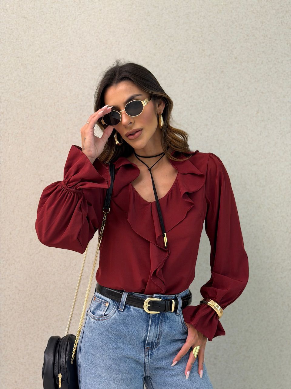 BLUSA ANA CLARA BABADO VINHO