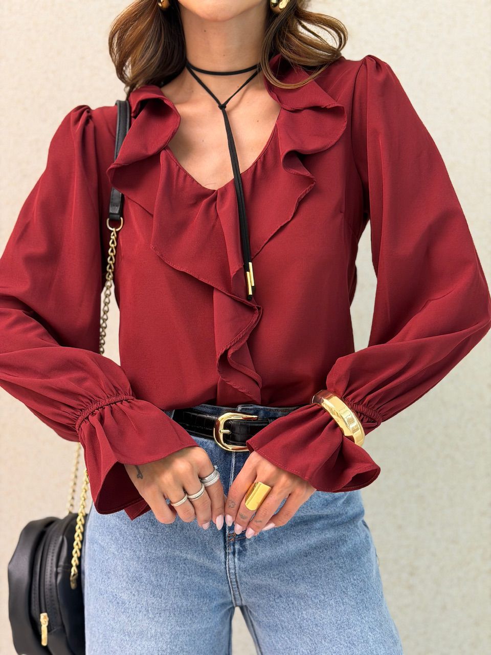 BLUSA ANA CLARA BABADO VINHO