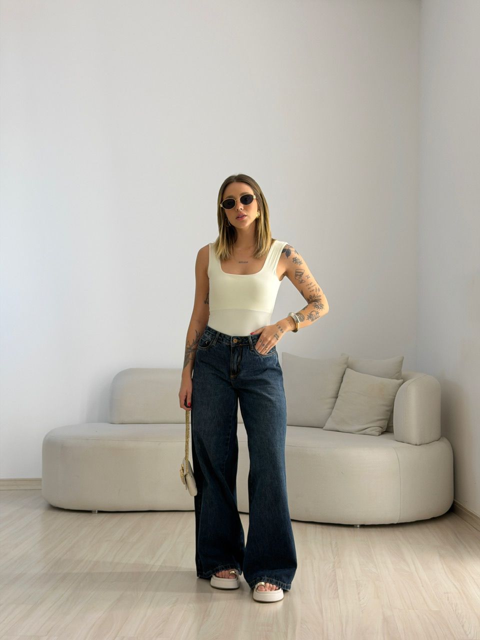 CALÇA MILENY WIDE JEANS ESCURO