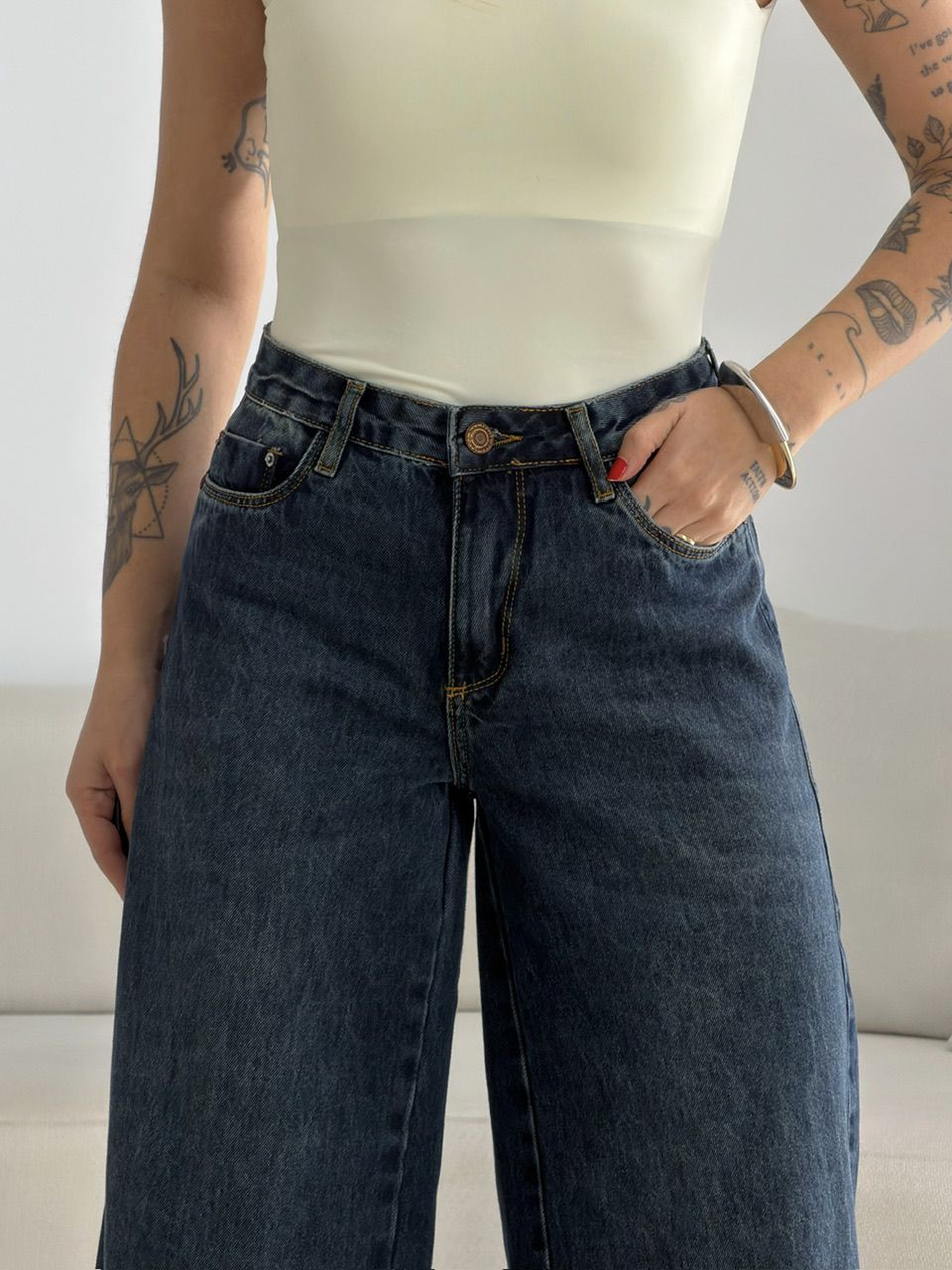 CALÇA MILENY WIDE JEANS ESCURO