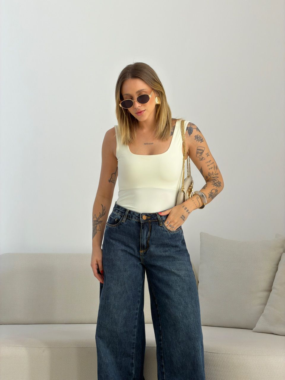 CALÇA MILENY WIDE JEANS ESCURO