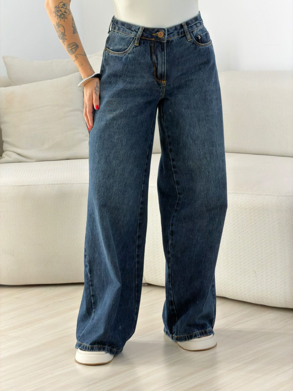 CALÇA MILENY WIDE JEANS ESCURO - 0076520070 - CAROLLA FERRARO