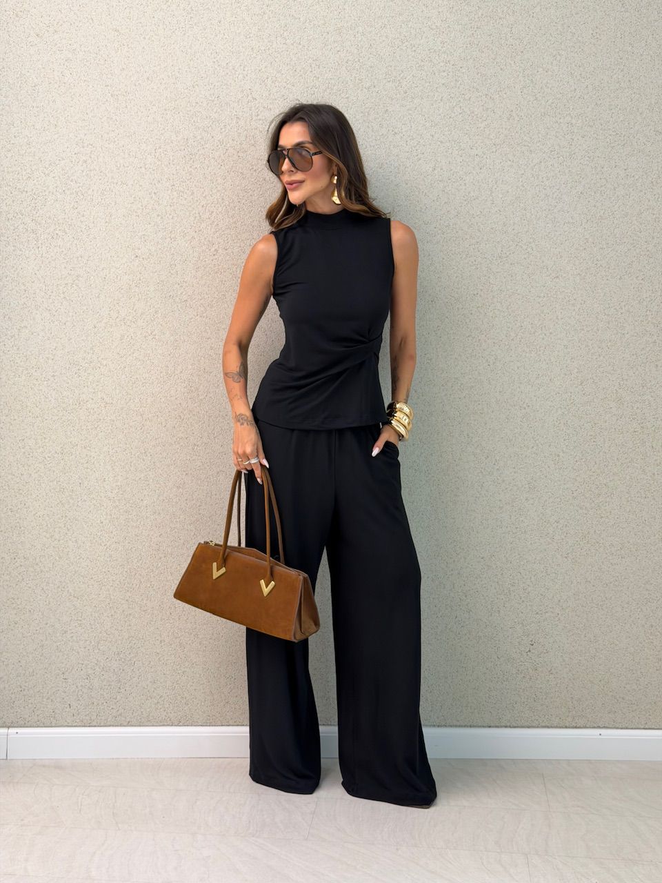 CONJUNTO VERA MOLETINHO PRETO - 0076440032 - CAROLLA FERRARO