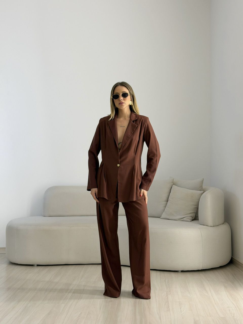 CONJUNTO VIVIAN BLAZER MARROM