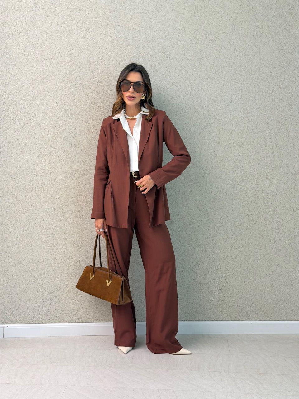 CONJUNTO VIVIAN BLAZER MARROM - 0076470054 - CAROLLA FERRARO