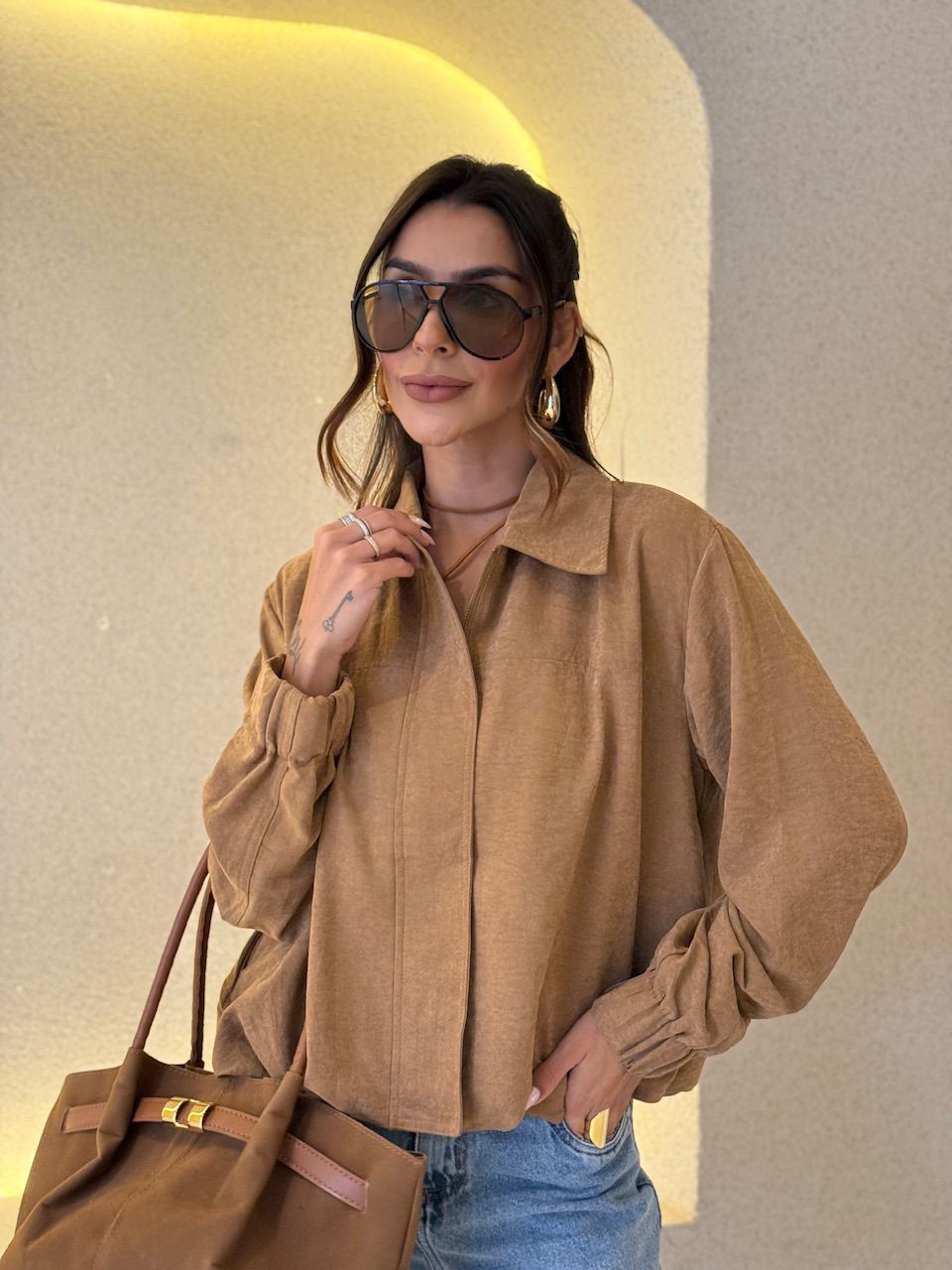 JAQUETA MADALENA GOLA CARAMELO