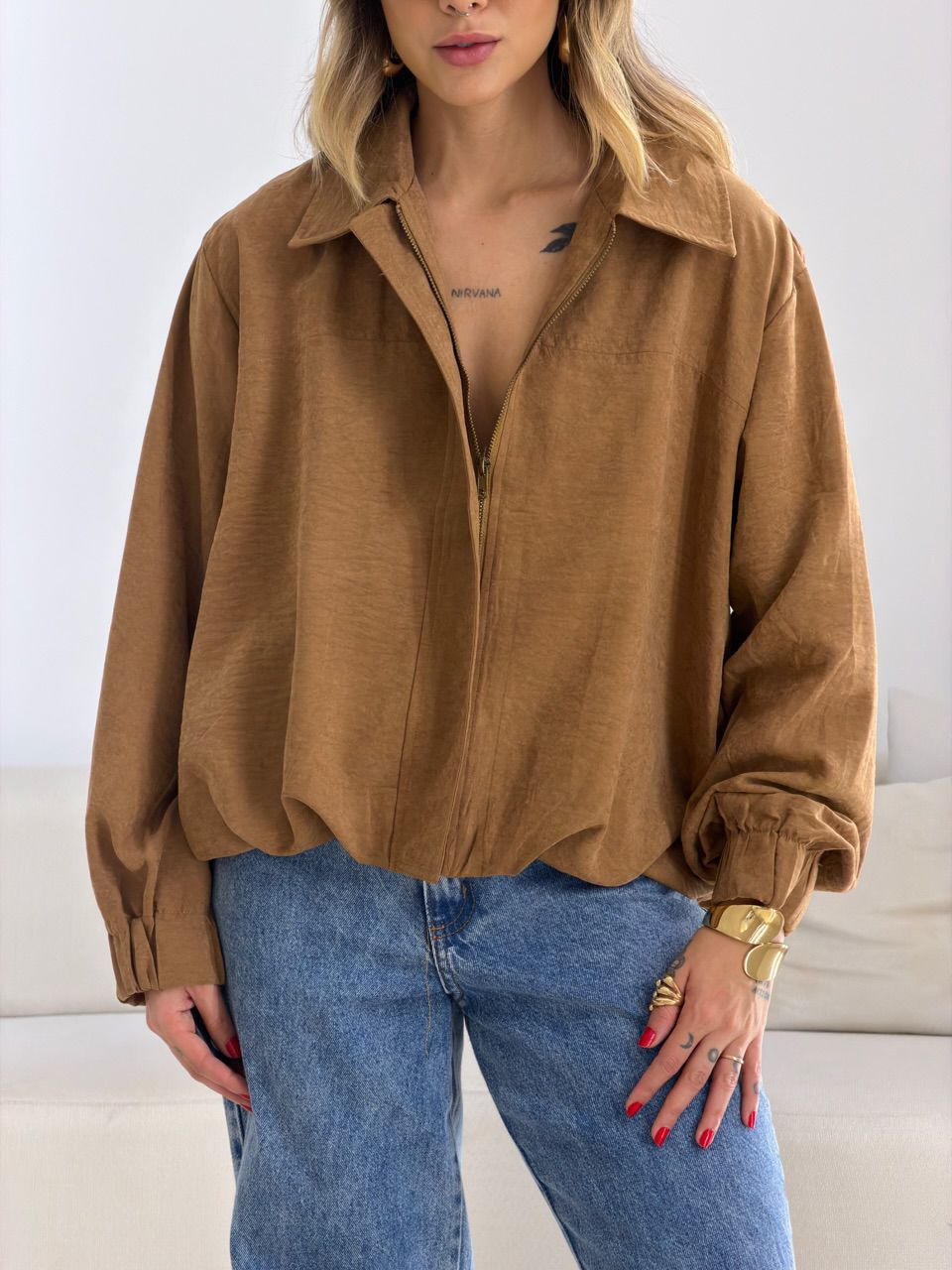 JAQUETA MADALENA GOLA CARAMELO