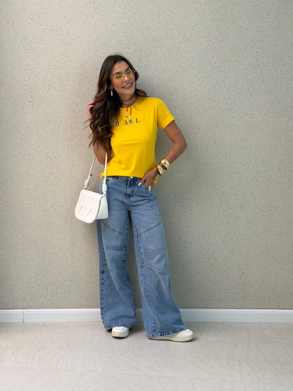 T-SHIRT BRASIL BABY LOOK AMARELA