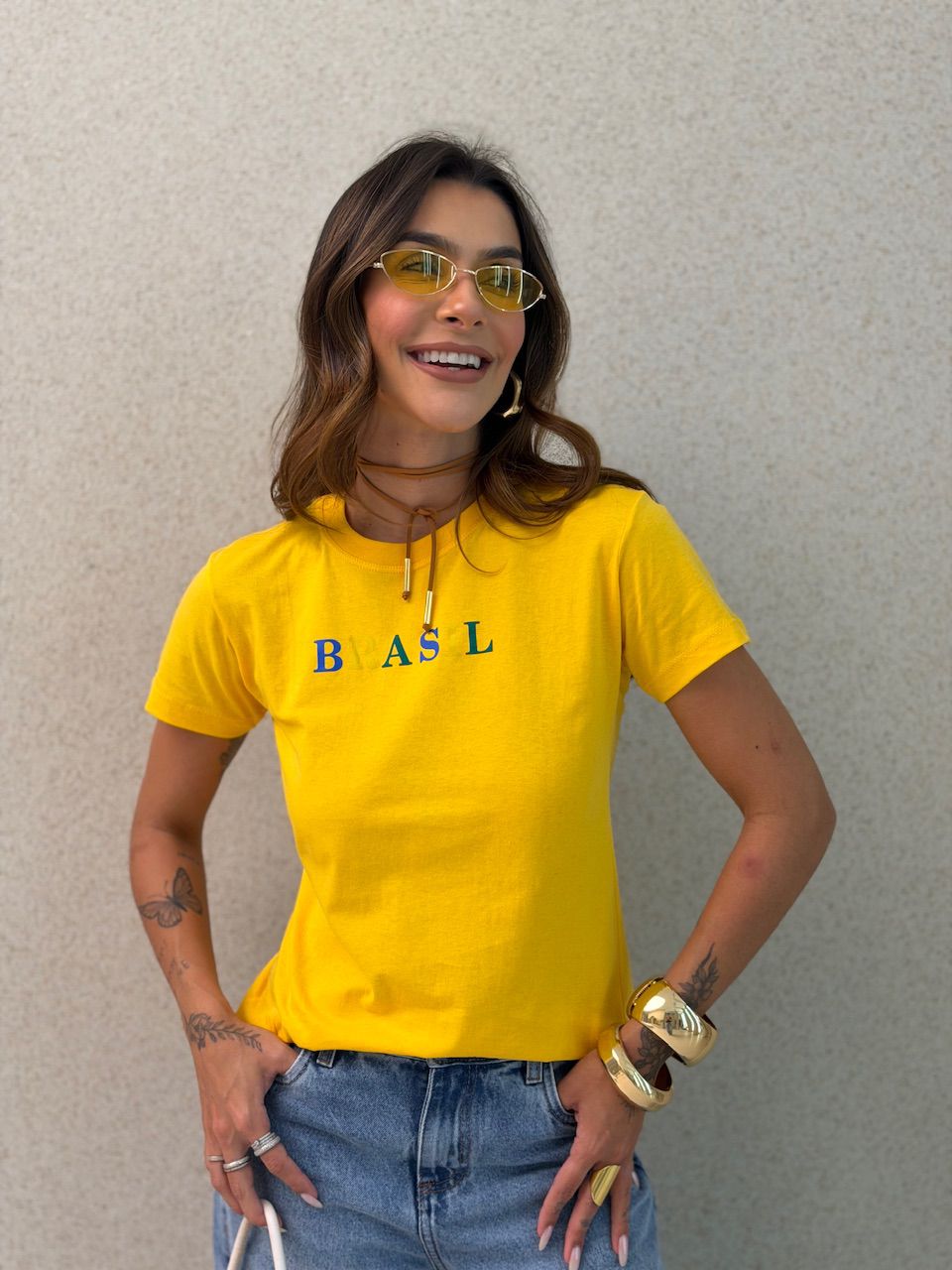 T-SHIRT BRASIL BABY LOOK AMARELA