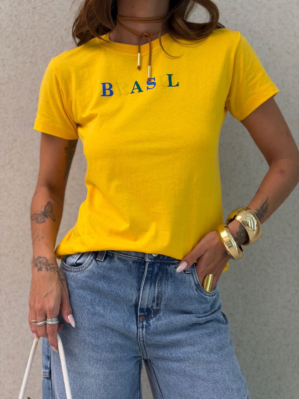 T-SHIRT BRASIL BABY LOOK AMARELA