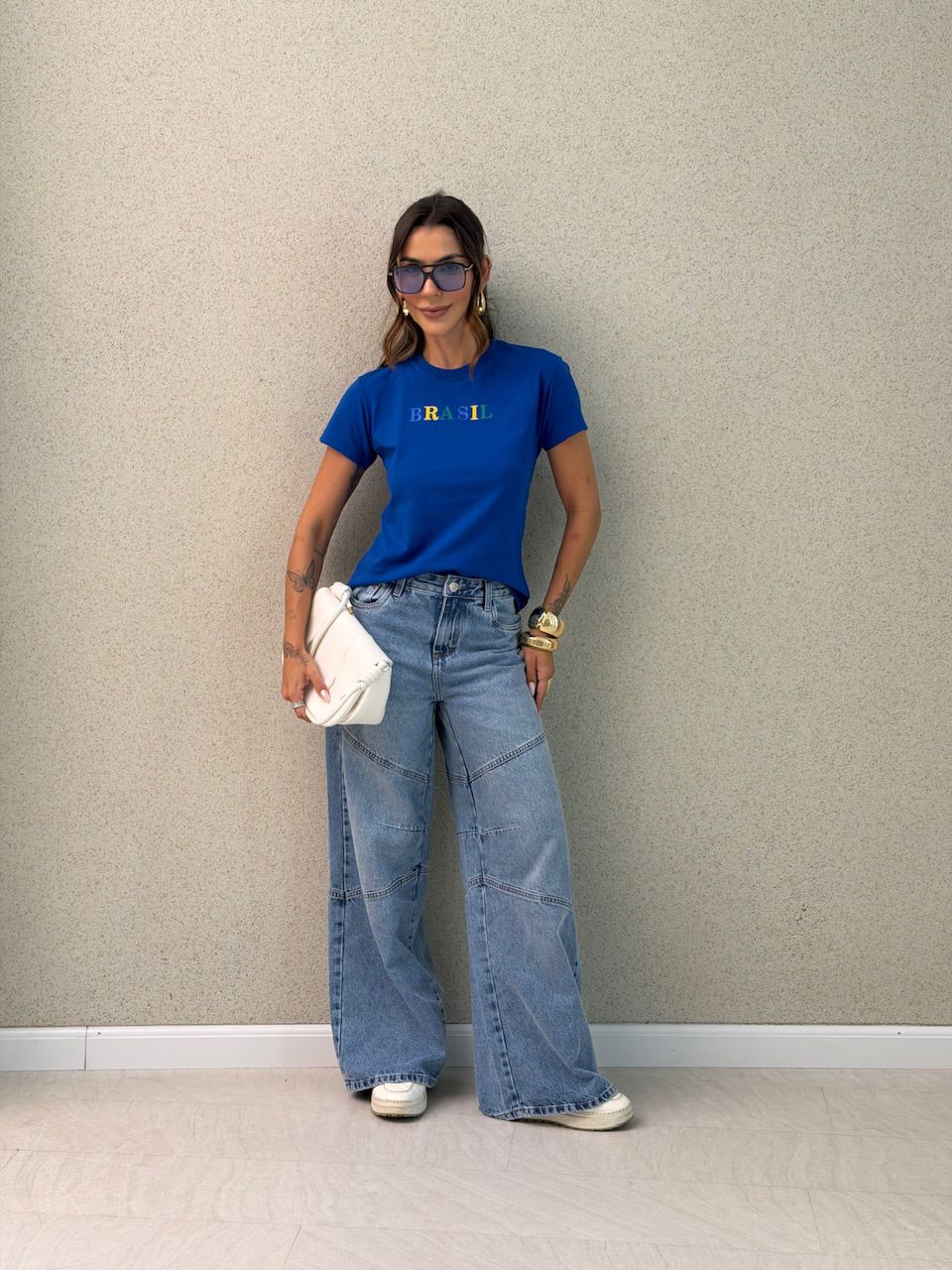 T-SHIRT BRASIL BABY LOOK AZUL