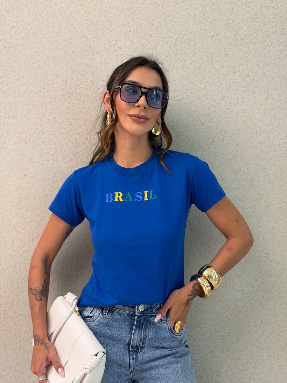 T-SHIRT BRASIL BABY LOOK AZUL