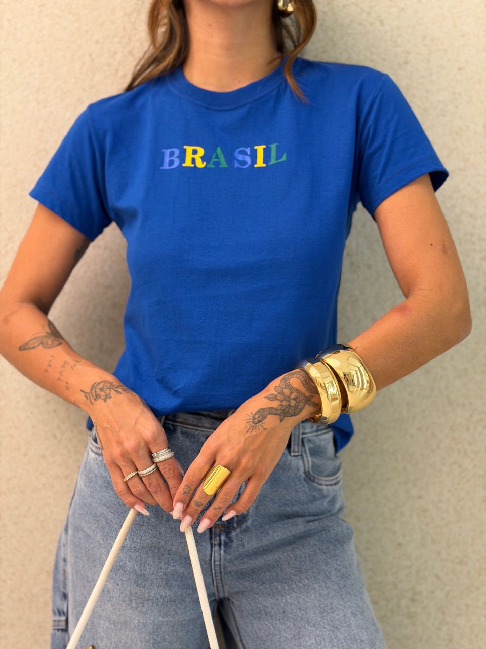 T-SHIRT BRASIL BABY LOOK AZUL