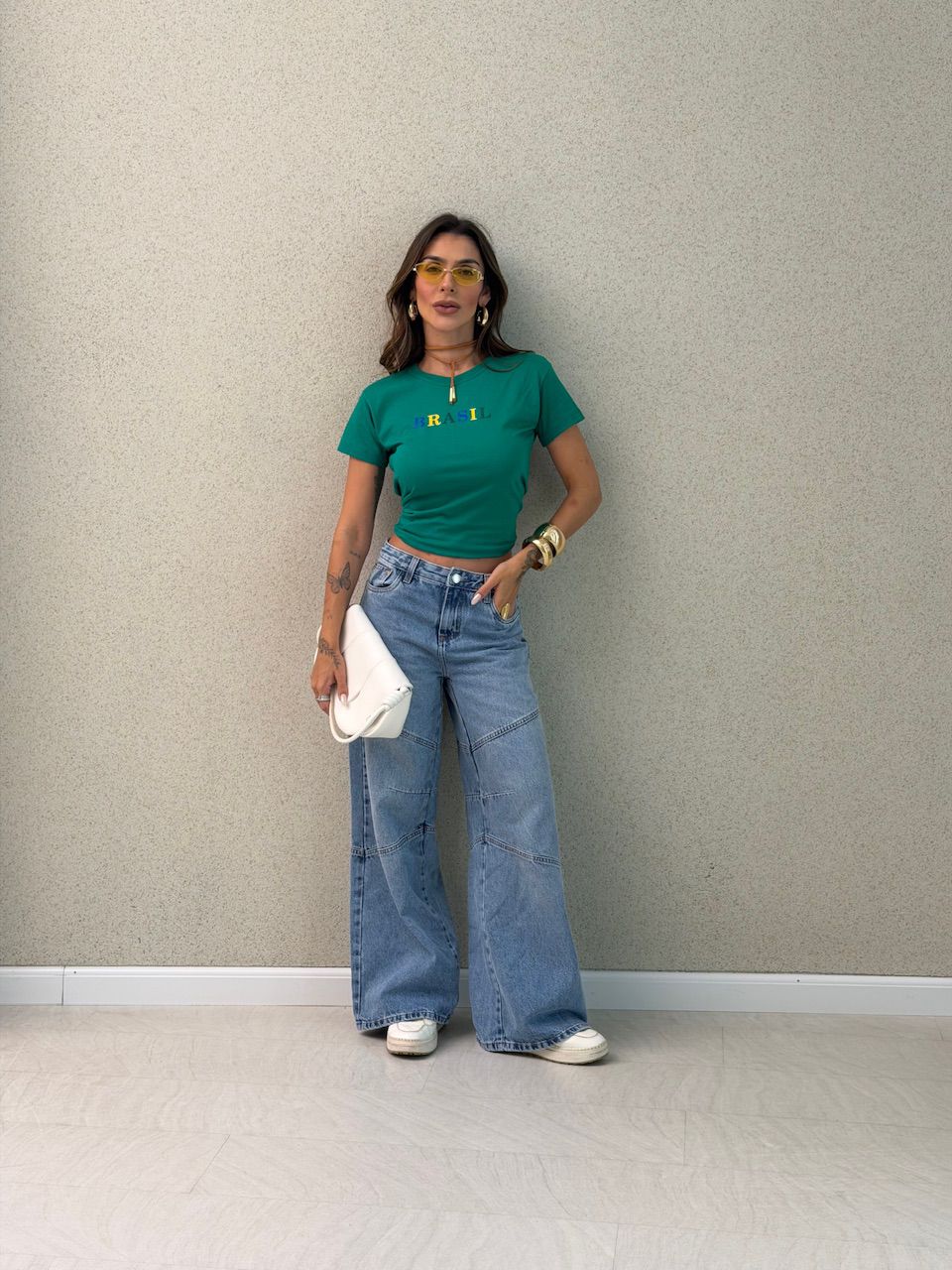 T-SHIRT BRASIL BABY LOOK VERDE