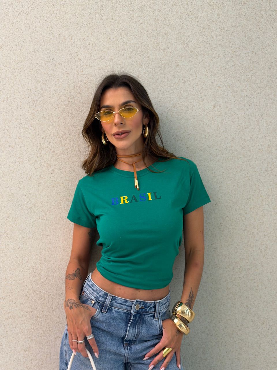 T-SHIRT BRASIL BABY LOOK VERDE - 0076430014 - CAROLLA FERRARO