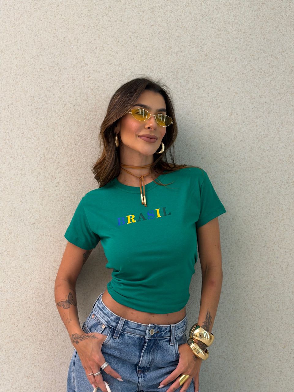 T-SHIRT BRASIL BABY LOOK VERDE