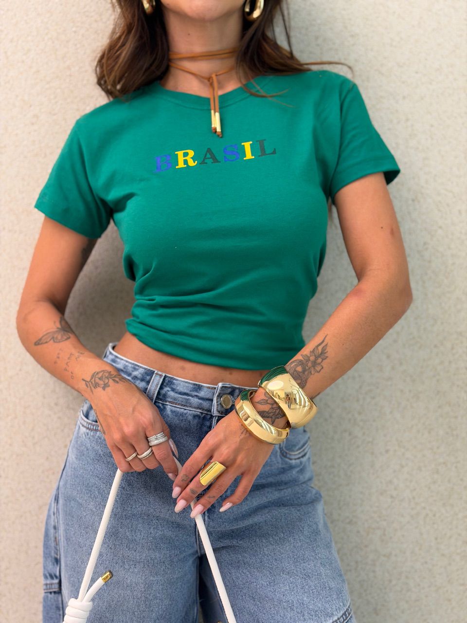 T-SHIRT BRASIL BABY LOOK VERDE