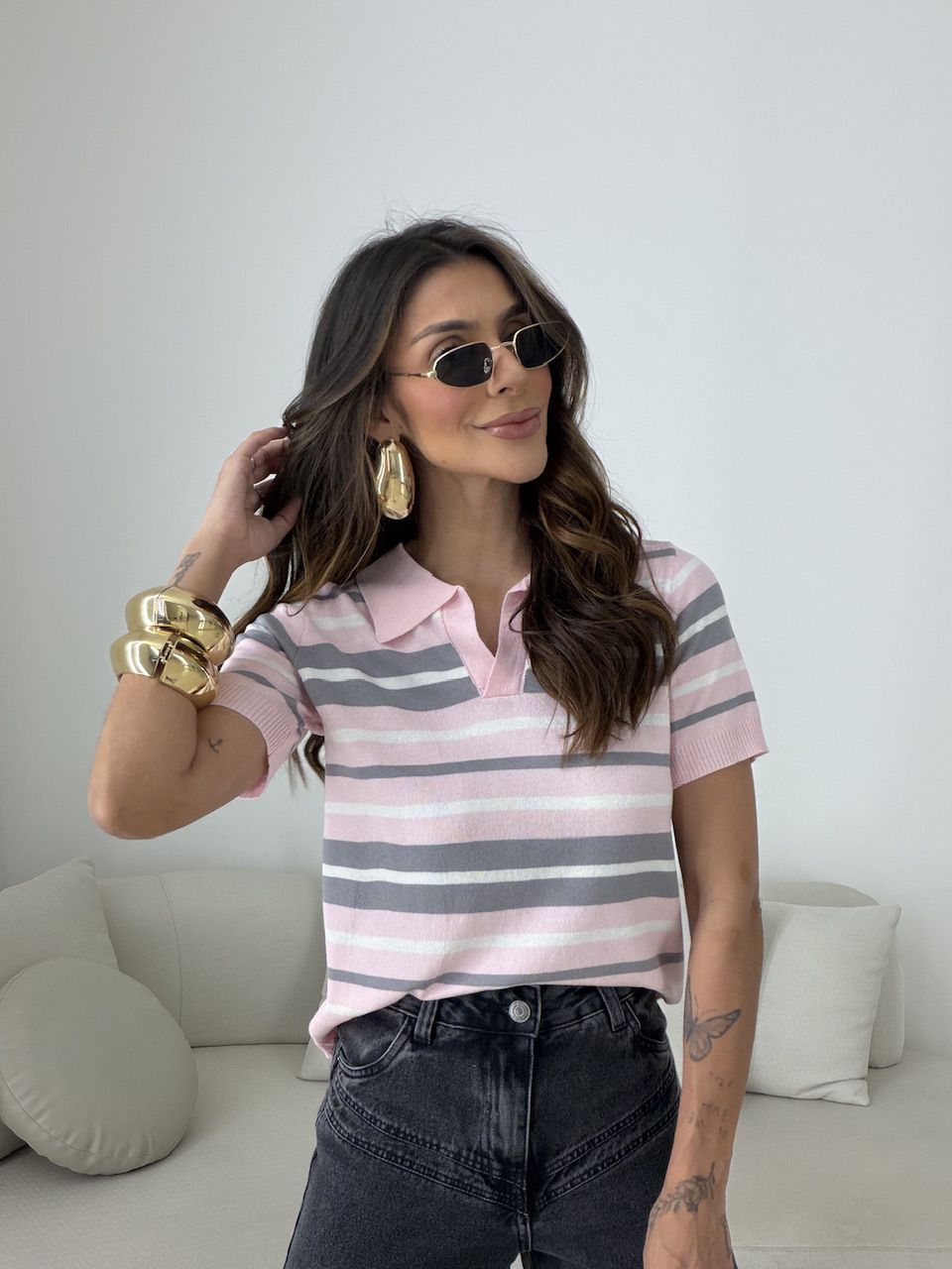 BLUSA TERESA LISTRAS ROSA