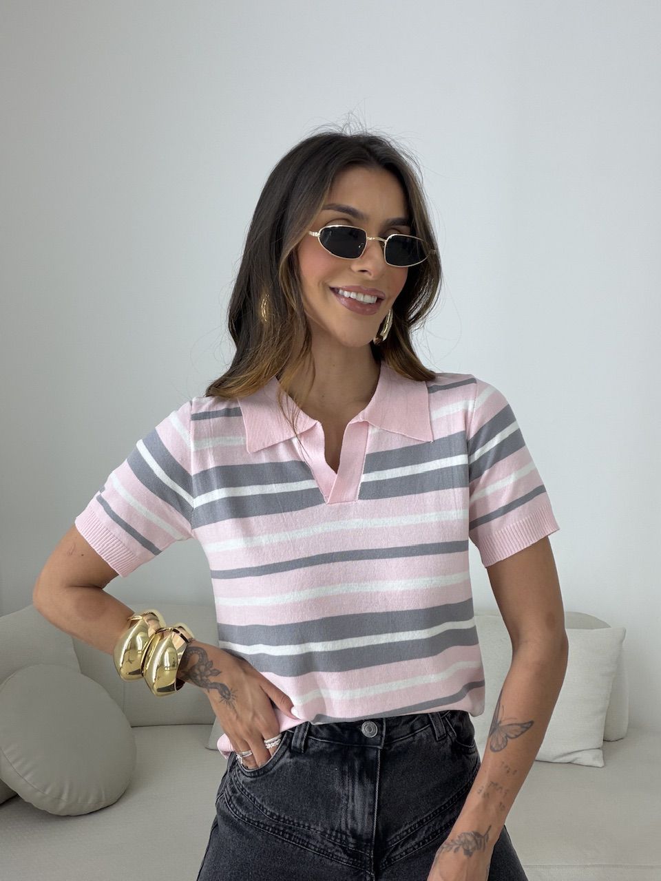 BLUSA TERESA LISTRAS ROSA